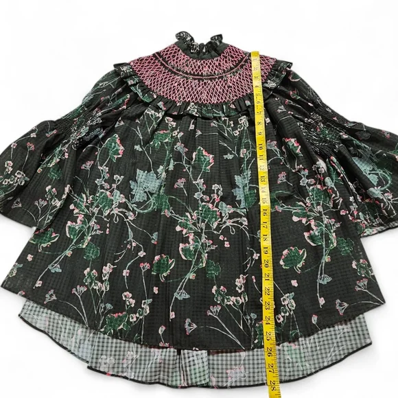 Tuckernuck Bouvier Blouse In Jaguar Garden Green And Pink Size Small - Picture 8 of 8